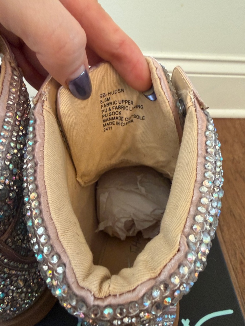 Betsey Johnson Hudsn Rhinestone Combat Boots with Pink Crystals and Tan Lug Sole - Picture 5 of 5